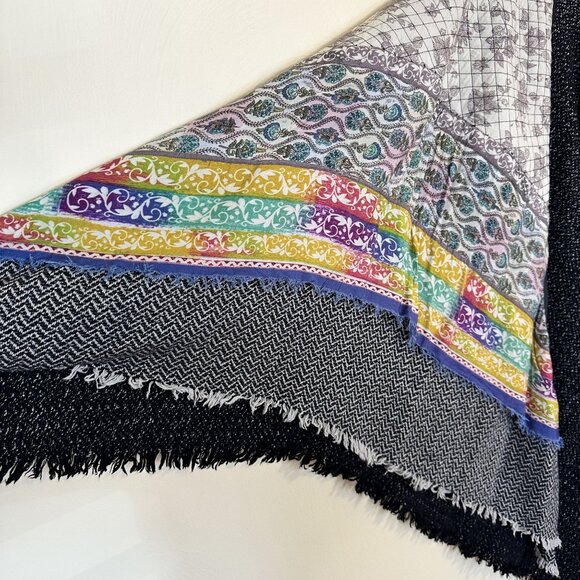 Bohemian Womens Poncho Multicolor Fringe Trim Open Front Shawl Wrap OS Tie Dye - Picture 3 of 5